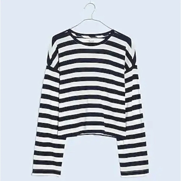Madewell Drop-Shoulder Pullover Crop Tee Shirt Top in Stripe Size XXS - Picture 5 of 5